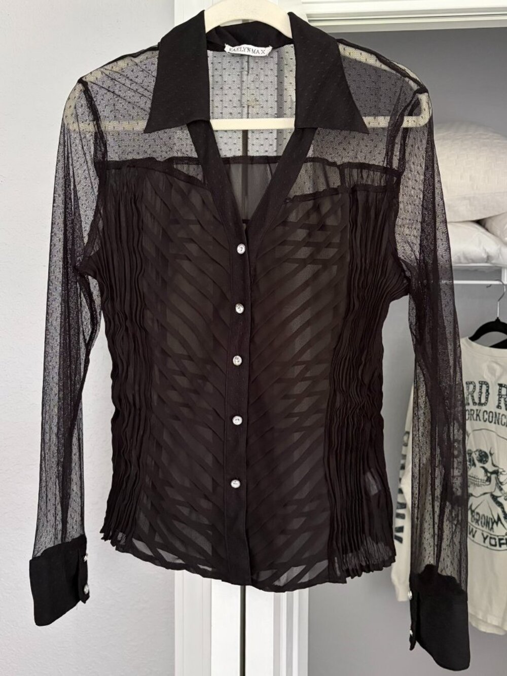 kaelyn max sheer black long sleeve blouse size xl